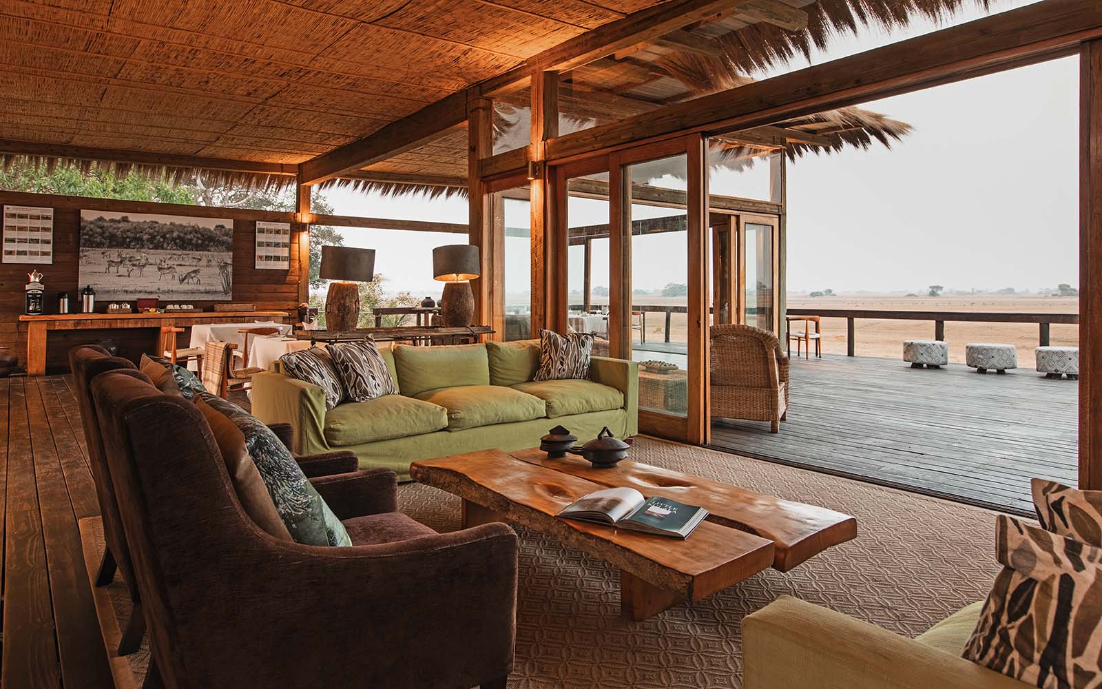 View of the lounge at Shumba Camp, Kafue, Zambia