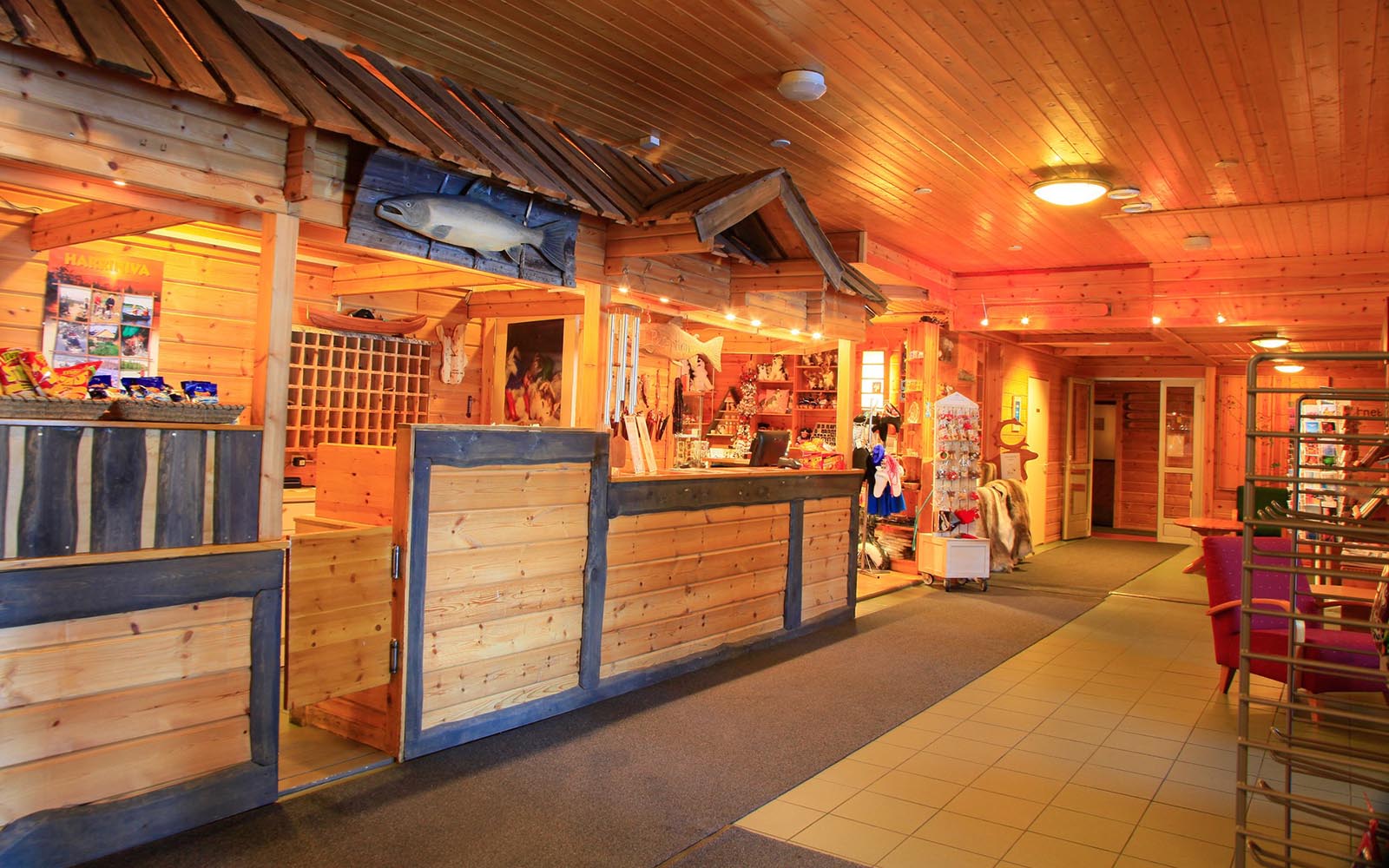 The reception desk at Harriniva Adventure Resort near Muonio in Finnish Lapland 