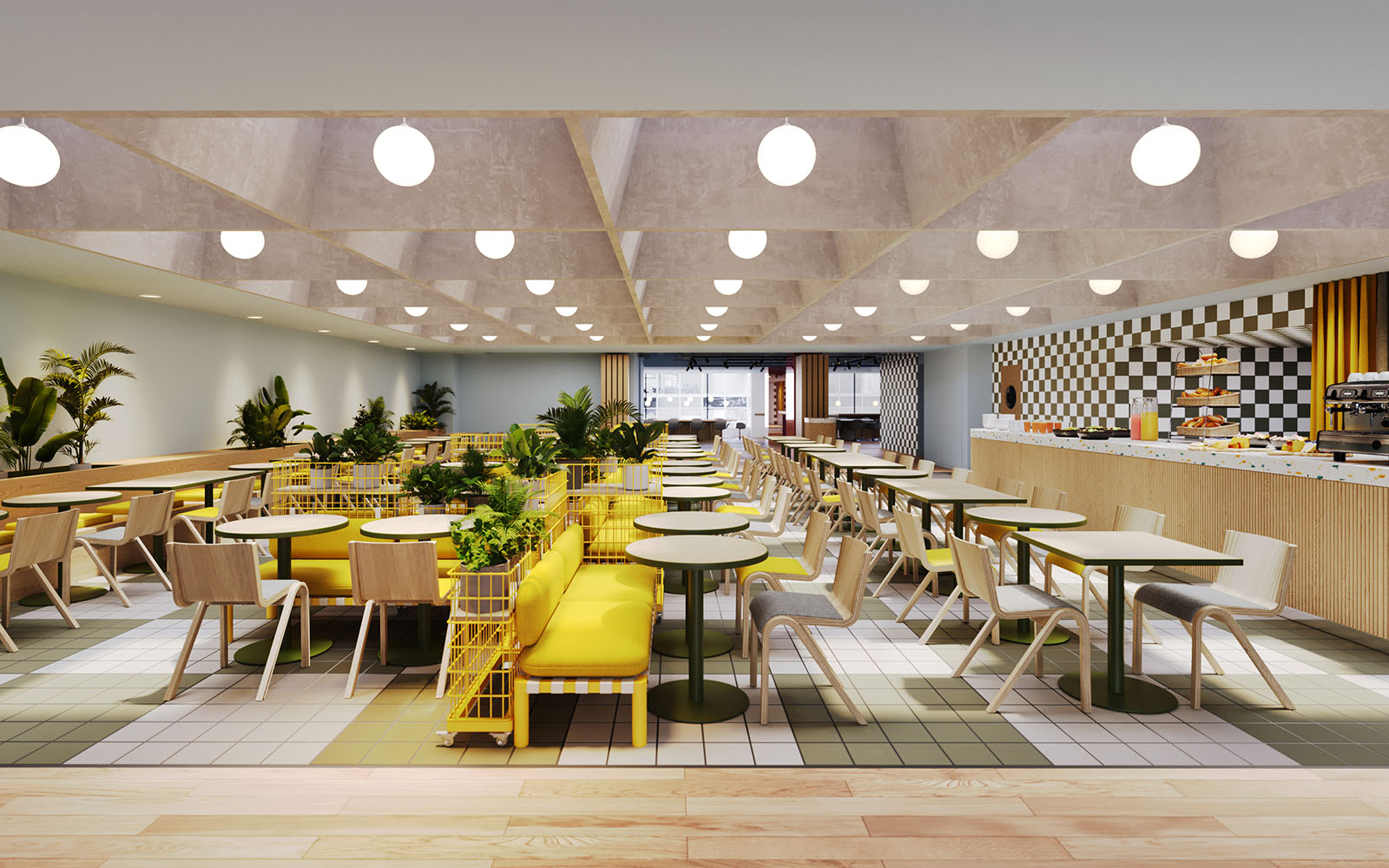 A warm Finnish ambiance in the 2nd floor breakfast venue at Hobo Helsinki, Finland