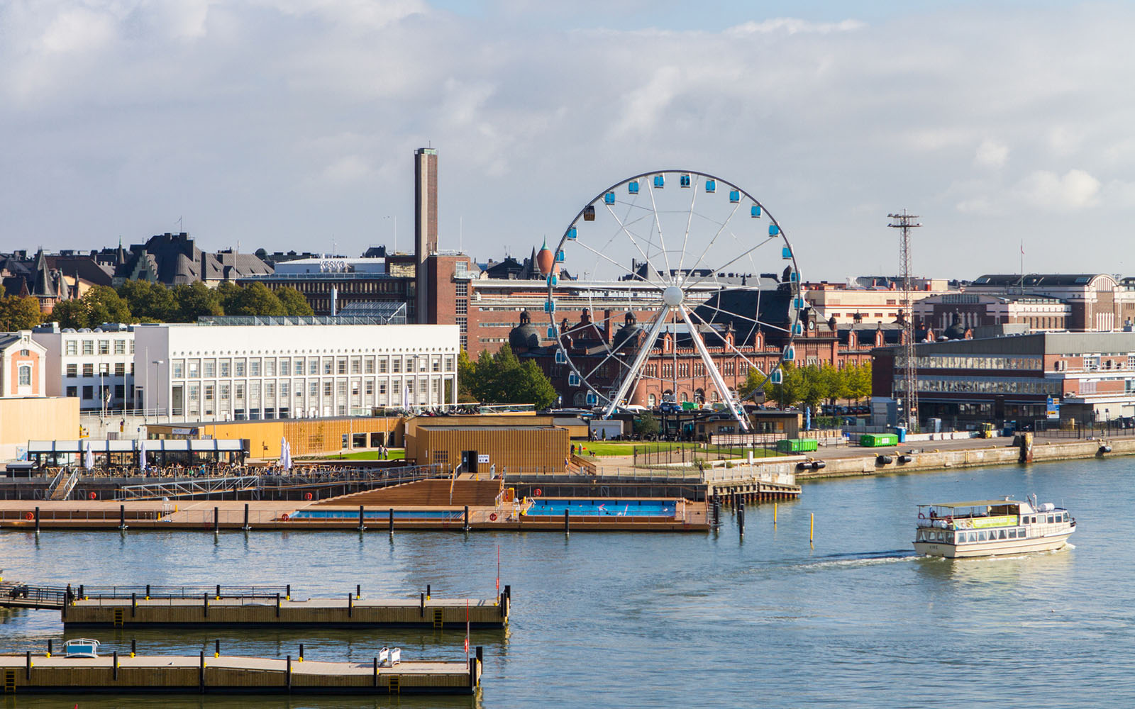 View of the Helsinki Harbour and SkyWheel Helsinki from a Grand Deluxe Harbour Seaview Room at Hotel Haven in Finland