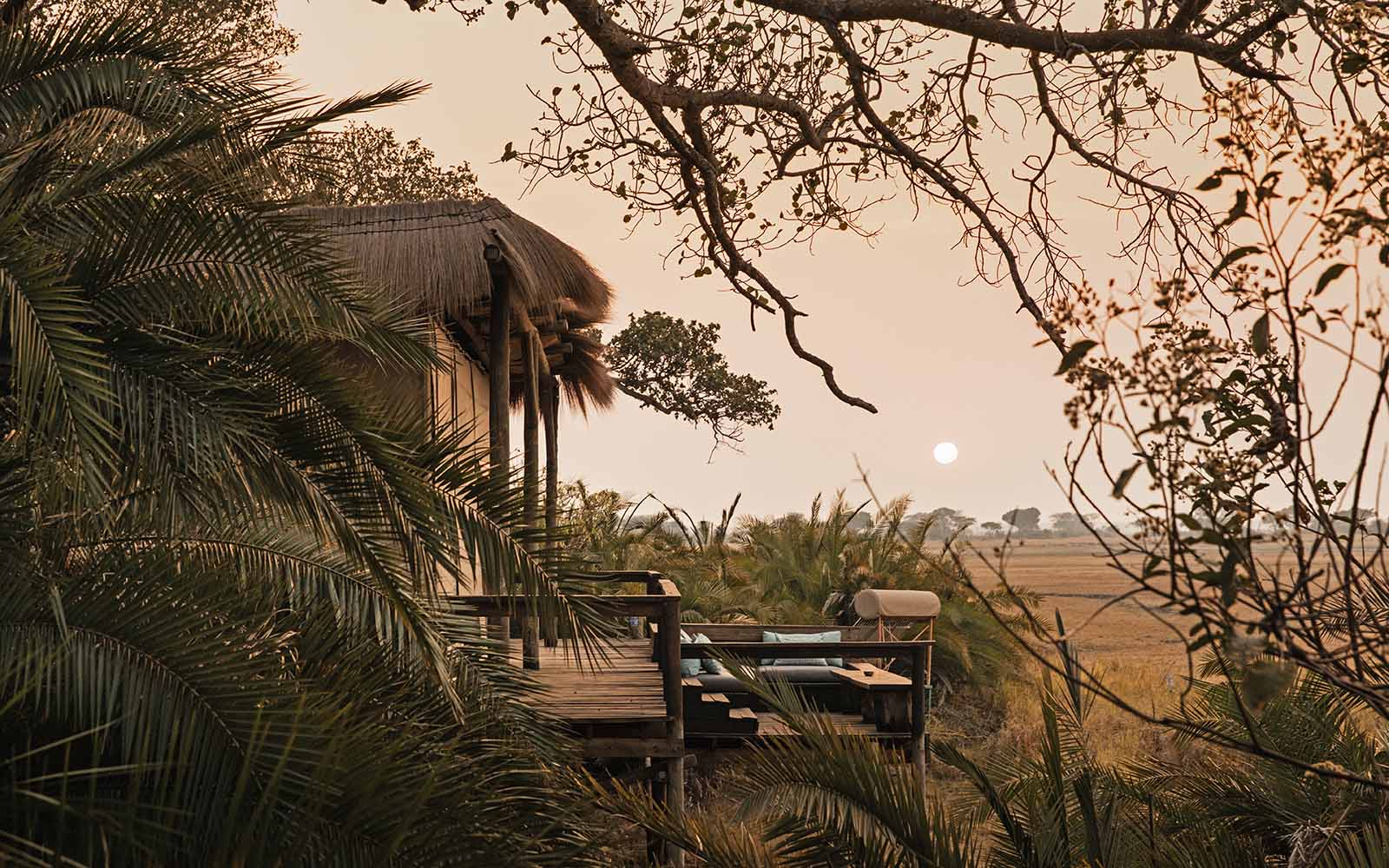 View of the outside of a suite with deck  at Shumba Camp, Kafue, Zambia